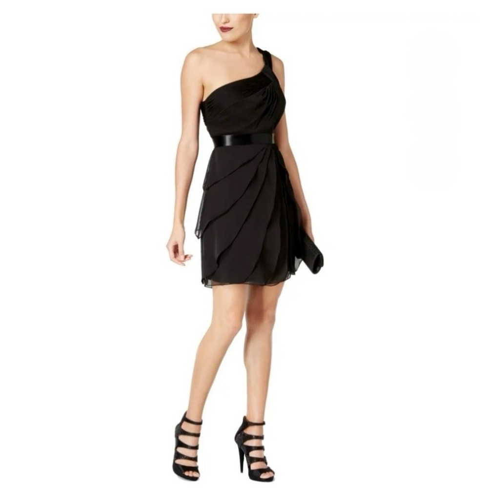 Adrianna Papell One Shoulder Black Dress